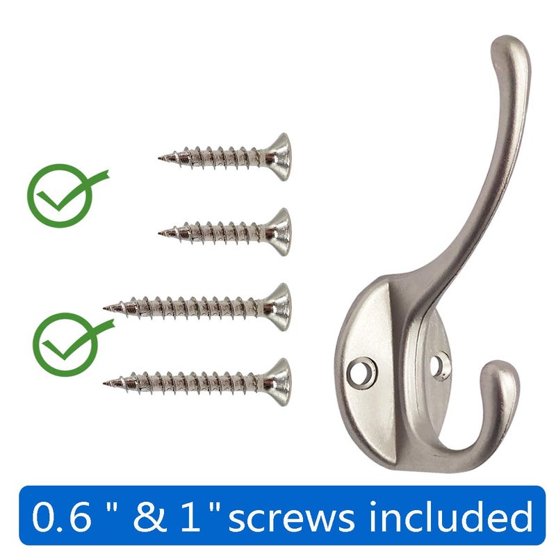 IBosins 10 Pack Heavy Duty Dual Coat Hooks Wall Mounted with 40 Screws Retro Double Hooks Utility Silvery Hooks for Coat, Scarf, Bag, Towel, Key, Cap, Cup, Hat (Silvery) - Image 2